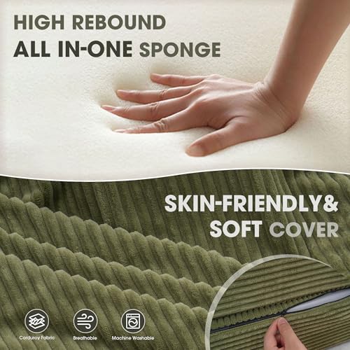 Kasunpul Folding Sofa Bed with Pillow, Memory Foam Fold Out Chair Bed, Convertible Sleeper Chair with Washable Cover, Futon Floor Couch for Living Room/Dorm/Guest Use/Home Office/Apartment, Green Kasunpul