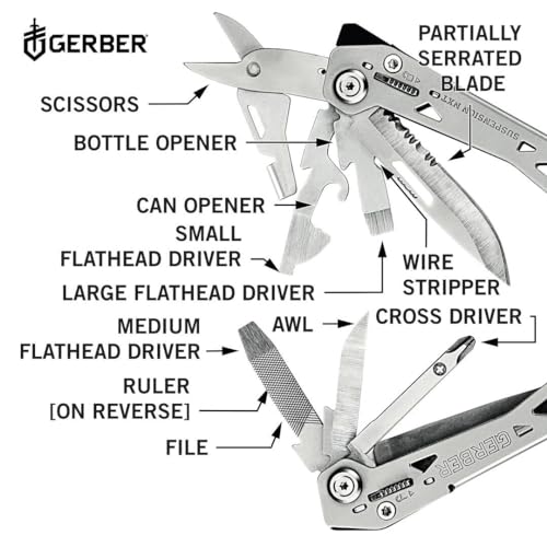 Gerber Gear Suspension-NXT 15-in-1 EDC Multi tool with Pocket Knife, Needle Nose Pliers and Wire Stripper Tools, Gifts for Men, Survival and Camping Gear, Stainless Steel GERBER