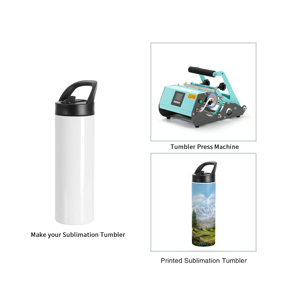 PYD Life Sublimation Tumblers Blanks Cups Water Bottle White 20 OZ Skinny Straight Sports Bottles Mugs with Portable Sippy Up Lid with Straw,for Tumbler Heat Press 4 Pack PYD Life