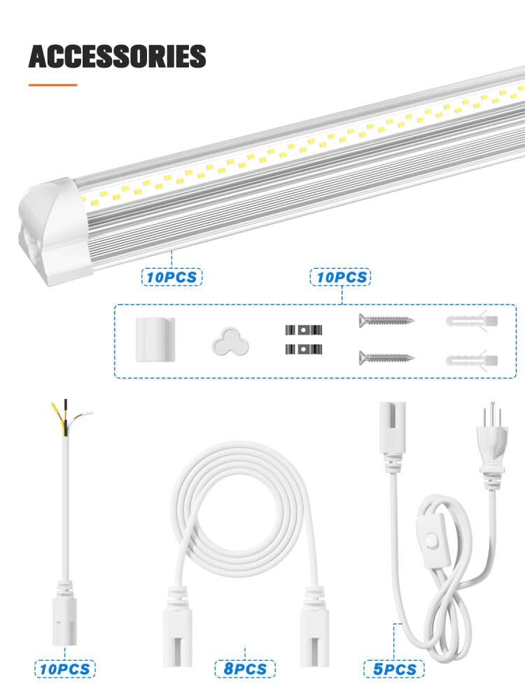 ELEKICO 8FT LED Shop Light, Super Bright 100W Shop Lights, 15000LM 5000K 8 Foot Led Lights, Linkable 96" LED Shop Lights Lighting for Garage with Plug, V Shape T8 8' Led Light Fixtures 10 Pack ELEKICO