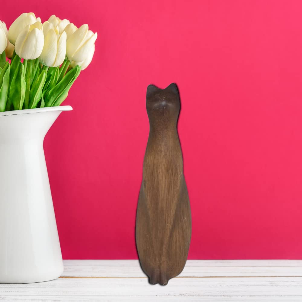 Comfy Hour Farmhouse Collection 8" Decorative Kitty Statue Sitting Cat Figurine, Wood Grain Smooth Finish, Polyresin Comfy Hour