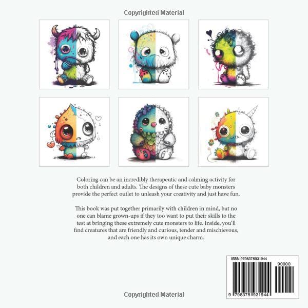 Cute Baby Monsters Coloring Book: 60 Extra Adorable Fantasy Creatures WoodArtSupply