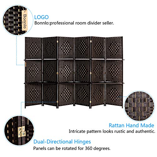 Bonnlo Upgraded Heavy Duty 6FT Tall Rattan Room Divider Screens with Partition Wall 2 Display Shelves, Indoor Folding Screen Dual-Sided Hinges for Home Office (6 Panels) Bonnlo