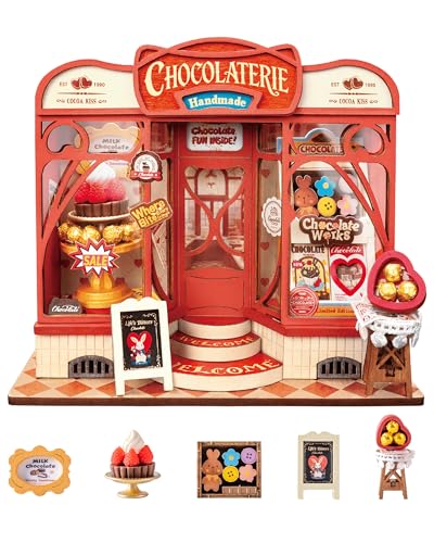 Rolife DIY Miniature House Kit 1:32 Chocolate Shop Diorama Dollhouse Tiny House Model Building Set, Hobby Crafts for Adults Gifts for Him Her