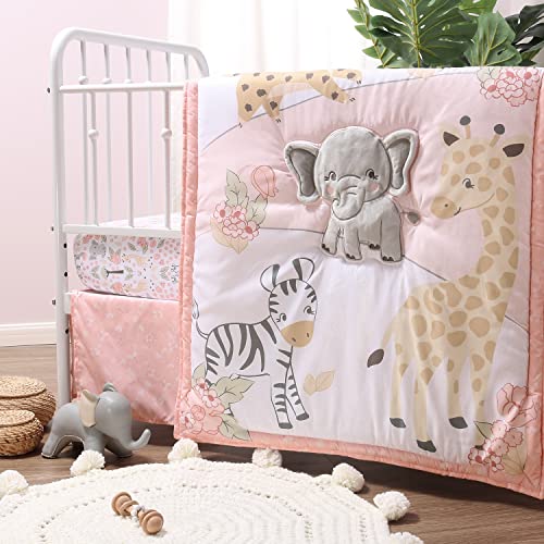 The Peanutshell 3 Piece Baby Crib Bedding Set for Girls - Newborn, Infant & Toddler Nursery Bed Set Decor with Fitted Crib Sheet, Dust Ruffle, Crib Comforter - Wildest Dreams The Peanutshell