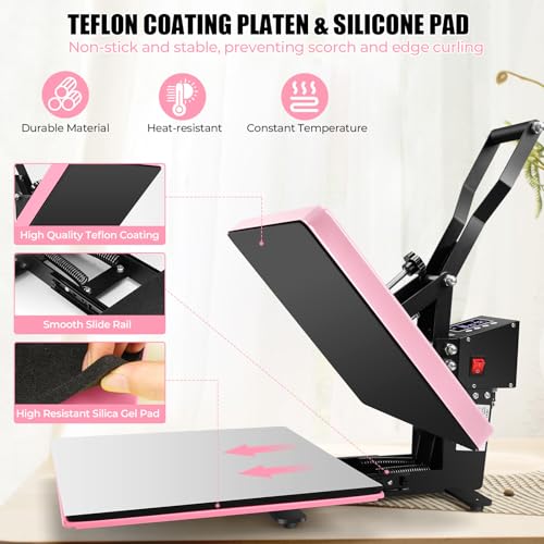 Whubefy Heat Press 15x15 Slide Out, Clamshell Heat Press Machine for T-Shirts, Bags, Mouse Pads & More, Dual-Tube Fast Heating, Digital Industrial Sublimation Printer for Heat Transfer Vinyl Whubefy