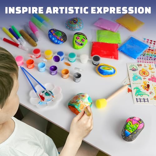 EPUMP Rock Painting Kit for Kids - Glow in The Dark Arts and Crafts for Boys and Girls Ages 6-12, Kids Craft Paint Kits, Art Supplies, Creative Arts and Crafts Toys Christmas Birthday Party Gifts EPUMP