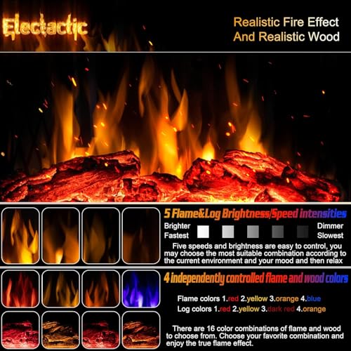 Electactic 24Inch Electric Fireplace Stove, Free-Standing Infrared Fireplace Stove, Controllable 3D Flame, 4 Variable Flame&Log Colors, 1500w, 5100BTU,TC(50℉-99℉),Black,23.5" L X 10.7" W X 24.3" H Electactic