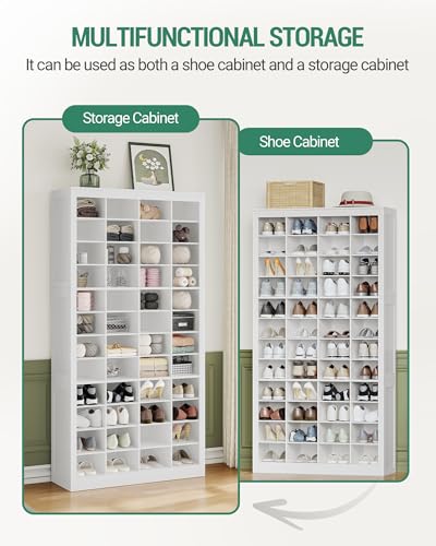 Hzuaneri Shoe Storage Cabinet, 48 Pairs Free Standing Closet Organizer, 9 inch Widened Cell Wood Shoe Organizer, 12 Tiers Vertical Space Saving Shoe Rack for Entryway, Cloakroom, White SR39603X Hzuaneri
