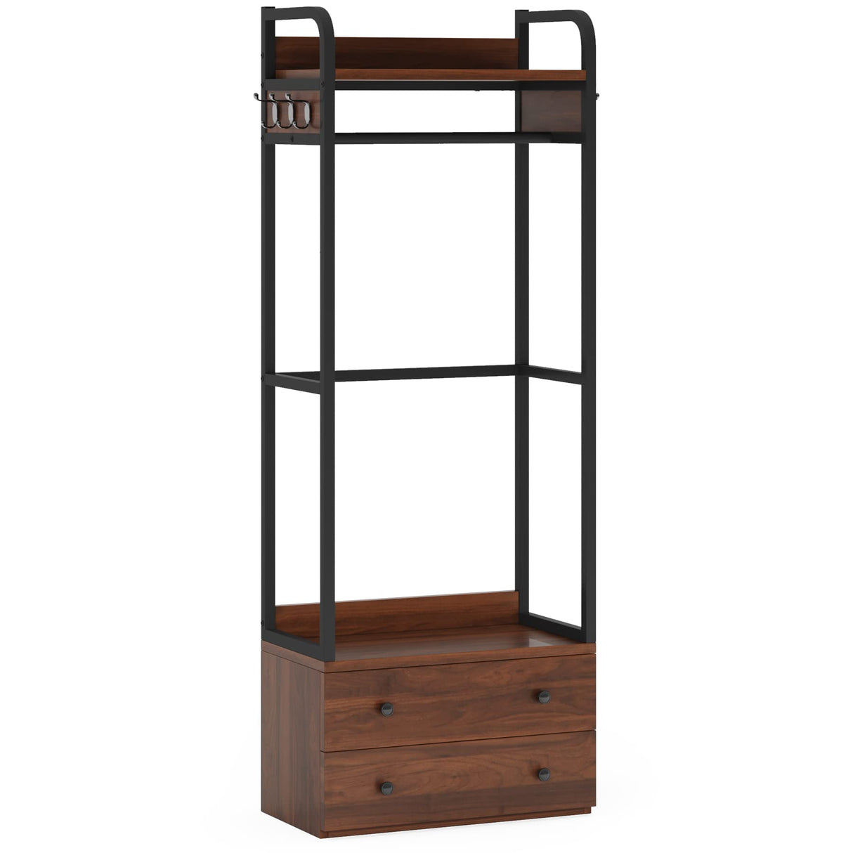 Tribesigns Freestanding Closet Organizer Small Clothes Rack Coat Rack with Drawers and Shelves, Heavy Duty Small Garment Rack Industrial Hall Tree for Hallway, Entryway, Bedroom Tribesigns