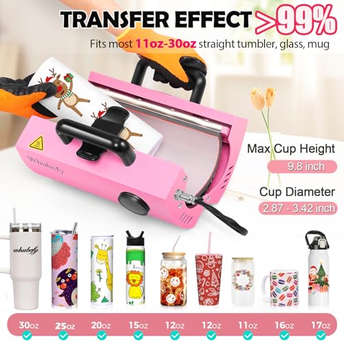 Whubefy Tumbler Heat Press Machine for 30oz 20oz Sublimation Blanks Skinny Tumbler, Heat Press for Tumblers Ceramic Stainless Steel Glass Mug Cup Press,11-16oz Mug Press with Heat Paper, Tape & Gloves Whubefy