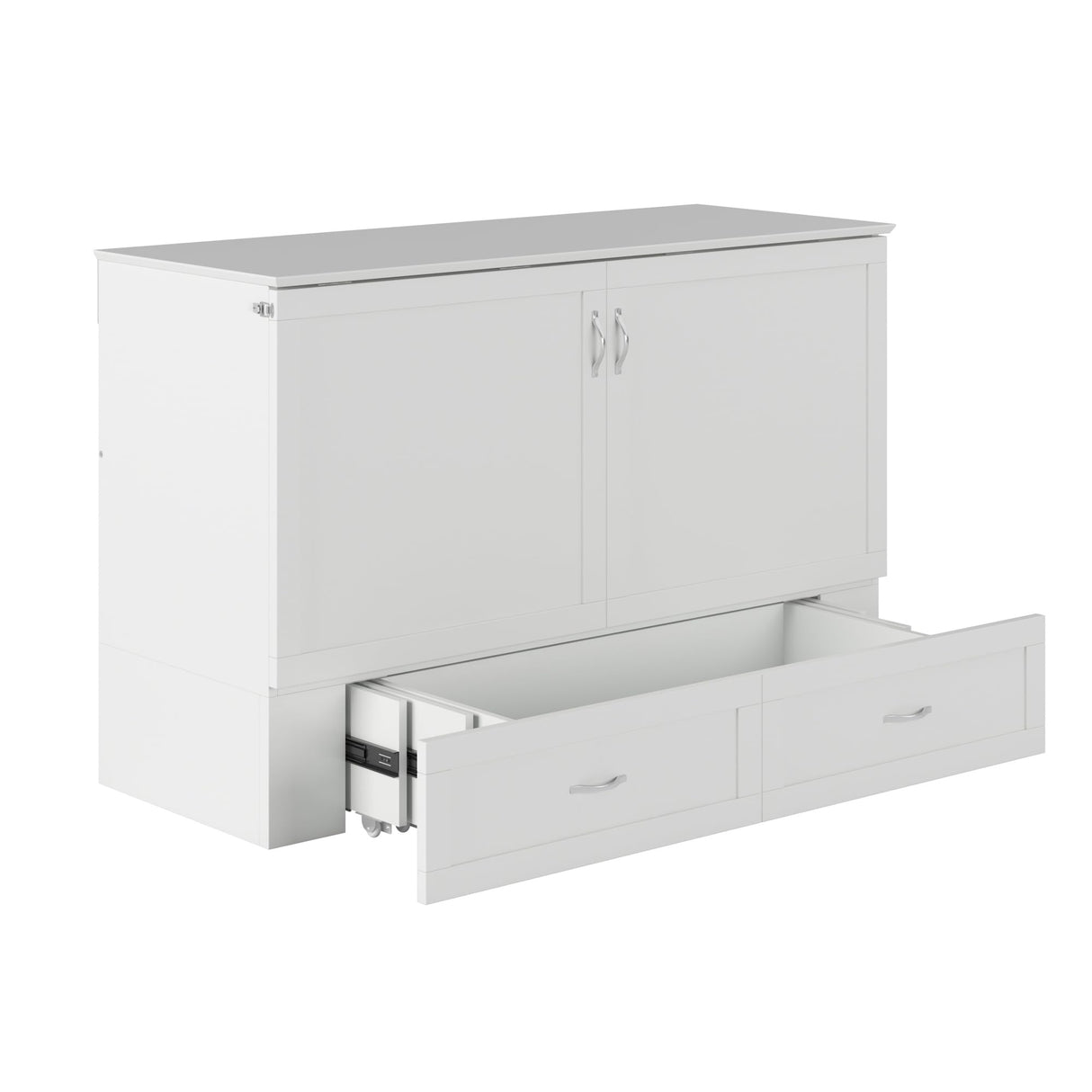AFI Hamilton Queen Murphy Bed Chest with Mattress, Storage, and Built-in Charger in White AFI