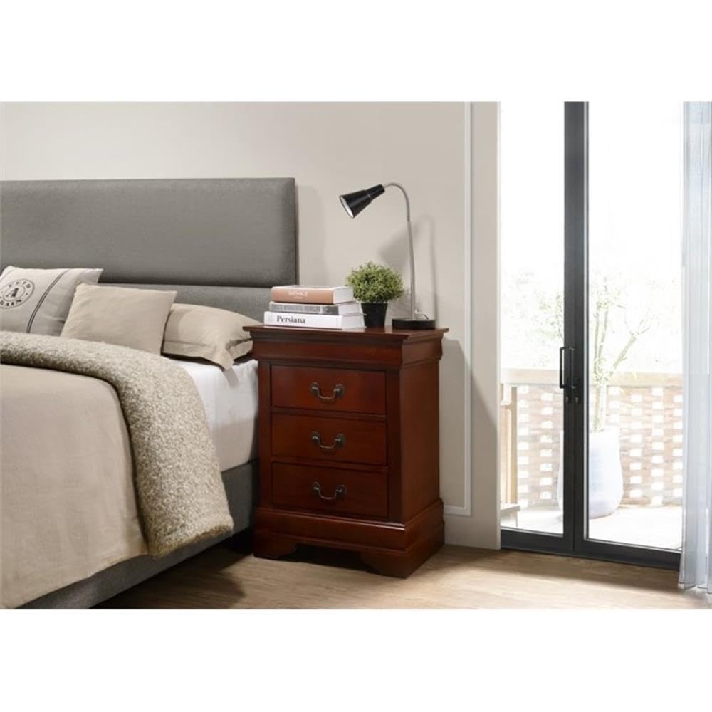 Glory Furniture Louis Phillipe 3 Drawer Nightstand in Cherry Glory Furniture