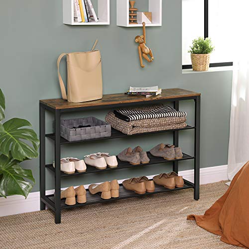 VASAGLE 4 Tier Shoe Rack, Shoe Organizer for Closet, Entryway, 16-20 Pairs of Shoes, Large Shoe Rack Organizer with 3 Metal Mesh Shelves, 11.8 x 39.4 x 28.3 Inches, Rustic Brown and Black ULBS14BX VASAGLE