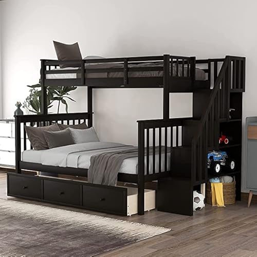 Harper & Bright Designs Twin Over Full Bunk Bed with Stairs and Drawers, Solid Wood Stairway Bunk Bed with Storage for Kids Teens Adults, Bedroom, Dorm (Espresso) Harper & Bright Designs