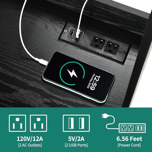 YITAHOME 71'' Kitchen Pantry Storage Cabinet with Microwave Stand, Tall Freestanding Hutch Cabinet with Power Outlet, Pantry Cabinet with Buffet Cupboard, Drawers and Acrylic Doors for Home, Black YITAHOME