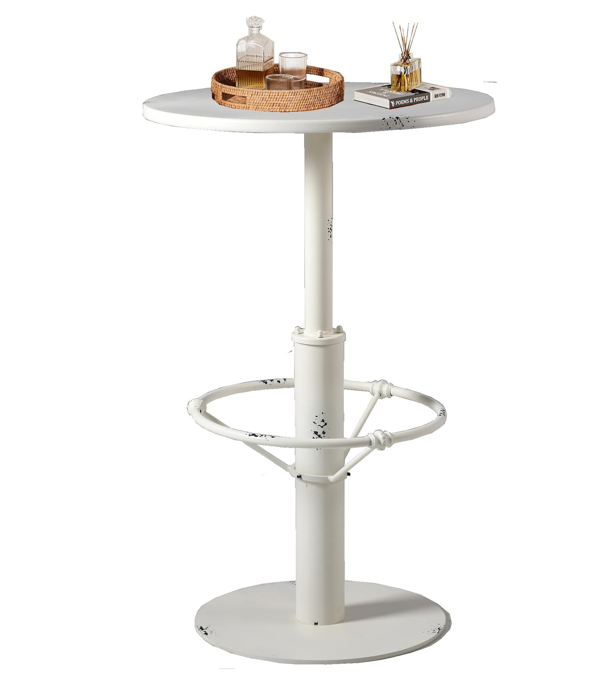 Diwhy Industrial Pub Table 23.6" Iron Round Desktop 37.4" Height Cast Iron Bar Table Antique White Diwhy