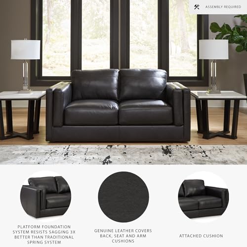 Signature Design by Ashley Amiata Modern Leather Match Loveseat with Non-skid Legs, Black Signature Design by Ashley