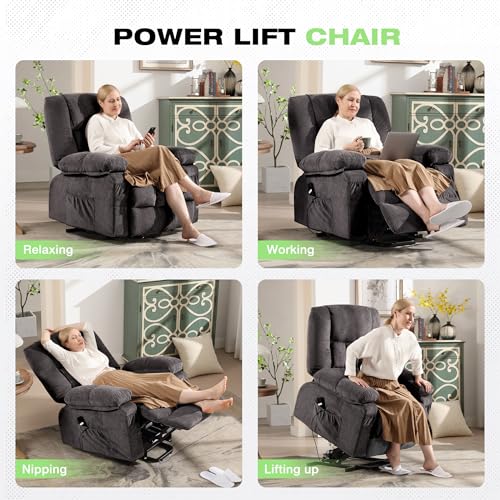 BOSMILLER Power Lift Recliner Chair with Massage and Heat for Elderly,Electric Lift Chair with USB Charging Runction and Side Pockets, Suitable for Living Rooms and bedrooms,Grey