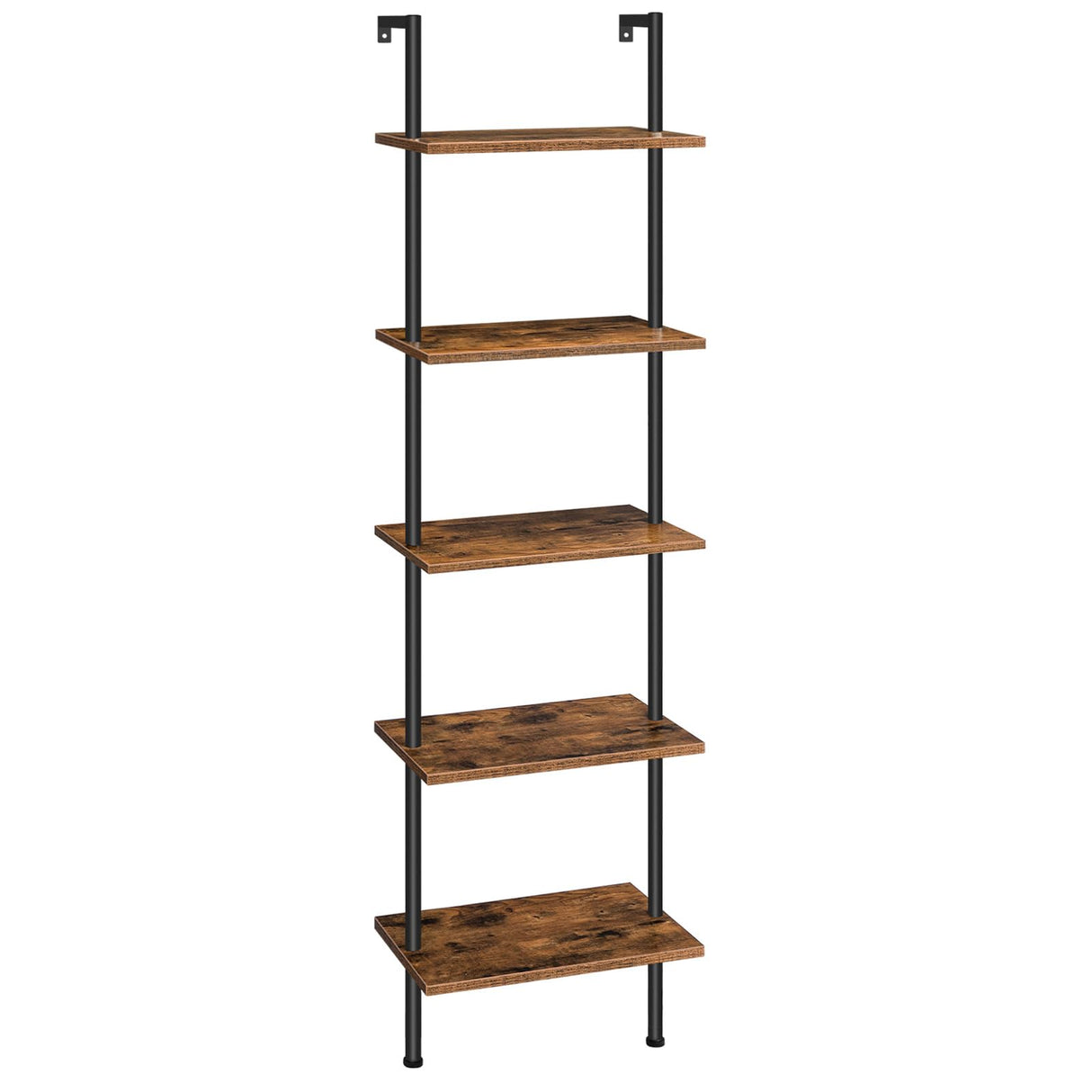 HOOBRO DIY Ladder Shelf, 5-Tier Wooden Wall Mounted Bookshelf, Narrow Bookcase, Display Shelf, Storage Rack, Plant Stand, for Living Room, Bedroom, Study, Balcony, Rustic Brown and Black BF531CJ01 HOOBRO
