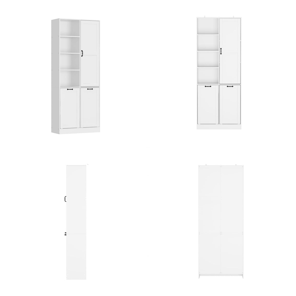 ROMSHINE Double Tilt Out Laundry Hamper, Hidden Laundry Hamper Cabinet with Adjustable Shelves & 2 Tilt Out Trash Cabinets (14 Gallon Each) for Bathroom Kitchen, White 1 Door ROMSHINE