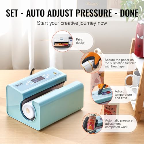 VEVOR Auto Tumbler Heat Press Machine, Automatic Rotation Full Print Mug Heat Press with Temp and Time Setting, Even Heating for 11-30oz Sublimation Tumblers, Mug, Cups (Light Blue) VEVOR