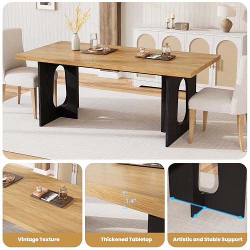 71" Long Dining Table for 6-10 People - Kitchen Table with Extra Thickened Tabletop & Heavy Duty Base Legs, Modern Rectangular Dinner Table for Kitchen, Conference Room, Home, Natural + Black Garvee