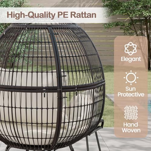 Tangkula Oversized Wicker Egg Chair with Ottoman, Patio Lounge Basket with 5 Soft Cushions, Stable Metal Frame, Gorgeous Indoor Outdoor Lounge Chair, Ideal for Living Room, Backyard, 450 LBS Max Load Tangkula
