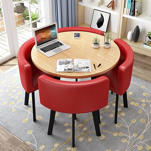 GAZOGJ Modern Round Dining Table Set with 4 Chairs for Small Office Conference Room 80cm,Pu Red-80cm(31.5") GAZOGJ