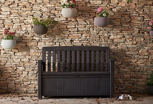 Keter 60 Gallon Storage Bench Deck Box for Patio Furniture, Front Porch Decor and Outdoor Seating – Perfect to Store Garden Tools Keter