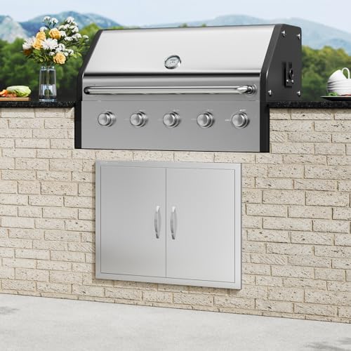VEVOR Outdoor Kitchen Door, 31W x 24H Inch Double Wall BBQ Access Door, Stainless Steel Flush Mount Door, Double Vertical Door with Handles and Hooks, for BBQ Island, Grilling Station, Outside Cabinet VEVOR