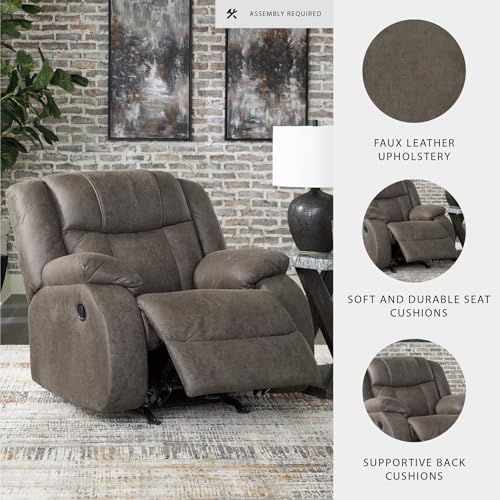 Signature Design by Ashley First Base Modern Faux Leather Rocker Recliner, Gray Signature Design by Ashley