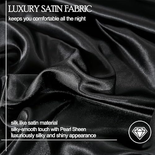 Black Satin Comforter Set 8 Pieces King Size Comforter with Sheets Silk Like Satin Bed Set Luxury Bedding Bed in a Bag 1 Comforter 4 Pillowcasas 1 Flat Sheet 1 Fitted Sheet 1 Cushion Cover Bedbay