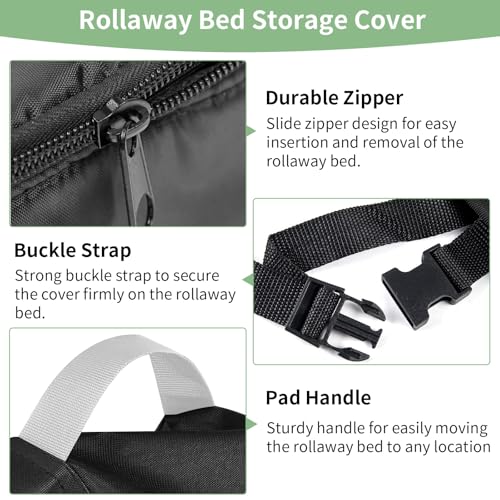 Roasivi Rollaway Bed Cover Heavy Duty Waterproof Universal Folding Bed Storage Cover with Zipper Dustproof Protector 39" L x 15" W x 44.8" H Black Roasivi