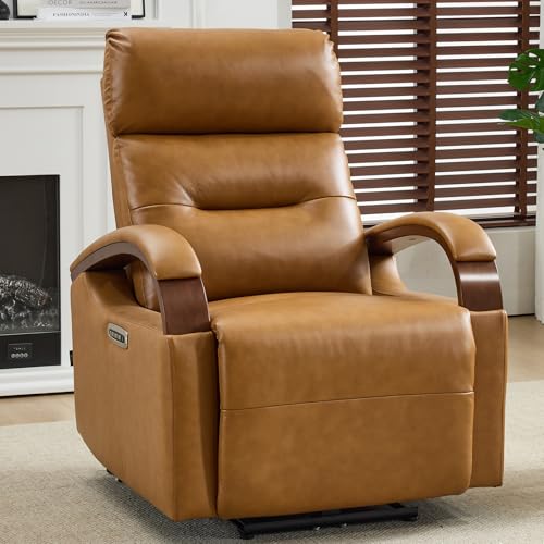 AEDI Genuine Leather Zero Gravity Power Recliner Chair with Triple-Motor System, Adjustable Headrest & Lumbar Support, USB & Type-C Charging,Camel