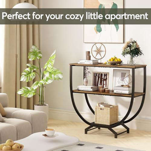 GILLAS 3 Tier Console Tables, 30" Height Entryway Table, Sofa Table Behind Couch, Industrial Entryway Furniture TV Stand with Storage for Living Room, Easy No-Extra-Tools Assembly, Rustic Brown GILLAS