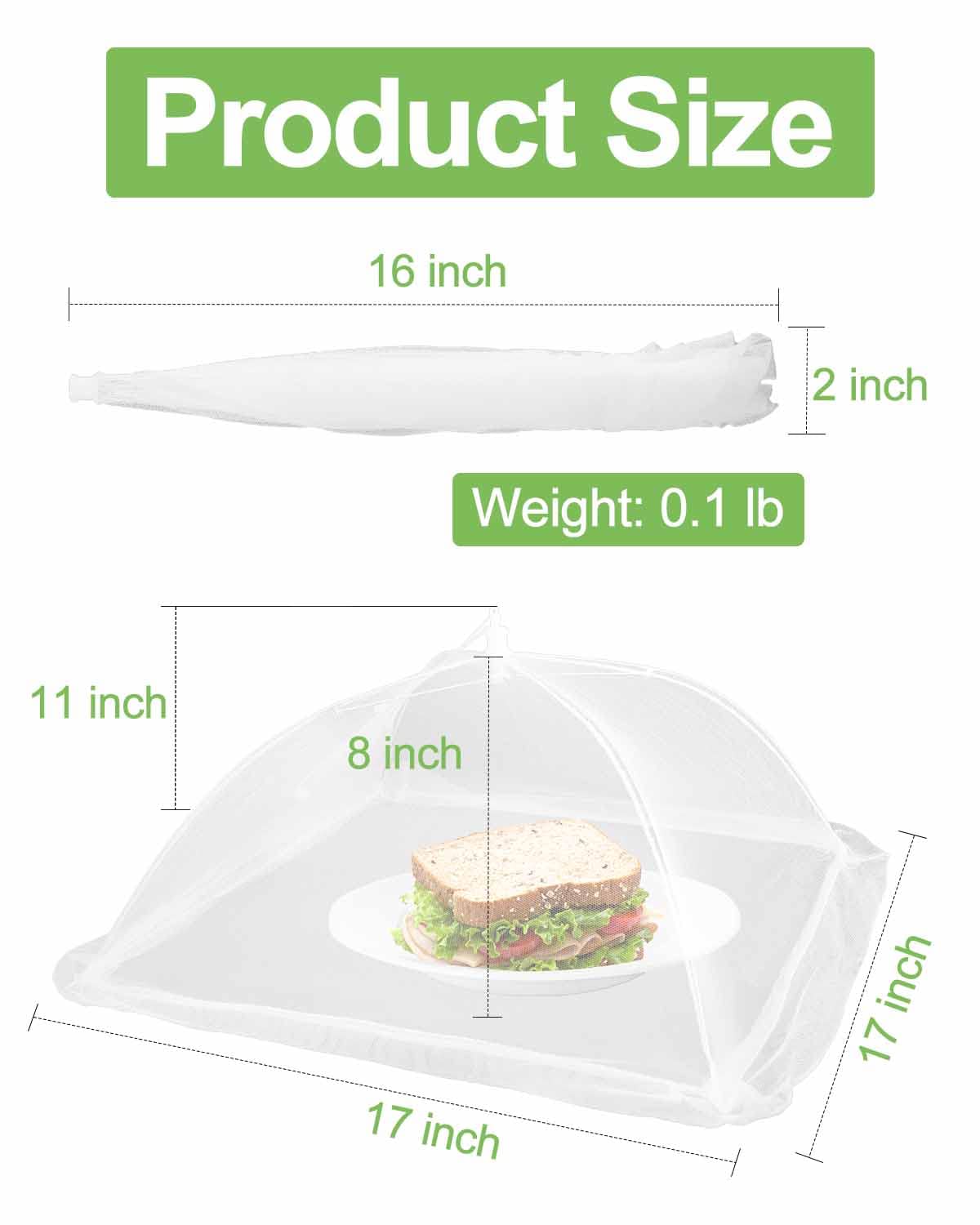 Lauon Large Food Cover,6 Pack Mesh Food Tent,17"x17",White Nylon Covers,Pop-Up Umbrella Screen Tents,Patio Net for Outdoor Camping, Picnics, Parties,BBQ,Collapsible and Reusable Lauon