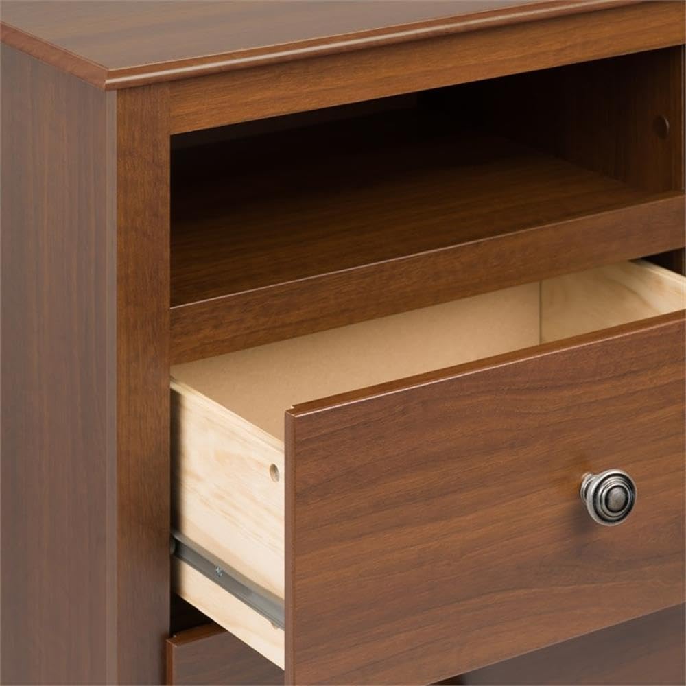 Prepac Sonoma 2 Drawer Nightstand: Elegant Bedroom Furniture, Bedside Table with Open Shelf, 23.25"W x 16"D x 28"H, Cherry Prepac