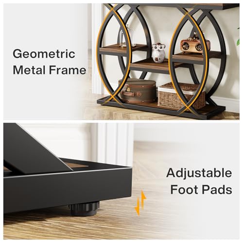 Tribesigns 39.4" Console Table, Industrial 4-Tier Sofa Table Entryway Table with Storage Shelves, Narrow Wood Accent Tables with Metal Frame for Small Spaces, Hallway, Foyer, Rustic Brown Tribesigns