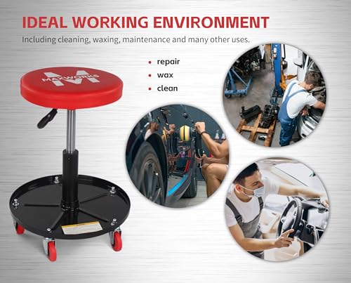 MaxWorks 80771 Pneumatic Roller Seat/Creeper with Adjustable Height - 300 lb Capacity MaxWorks