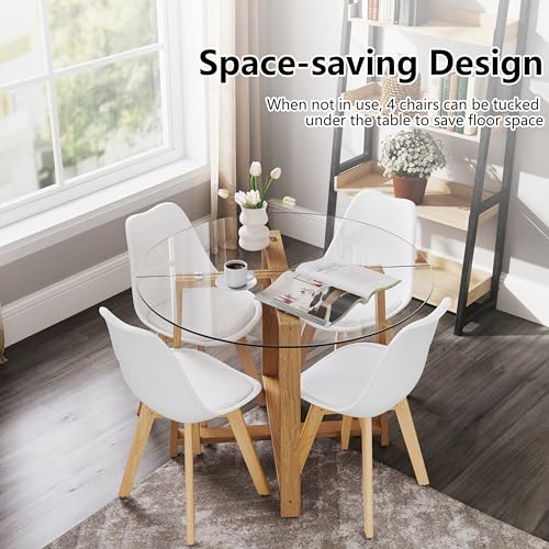 Tangkula 42" Round Glass Dining Table Set for 4-6, 0.3” Modern Tempered Glass Tabletop with 4 Padded Chairs, ModernTable and Chairs Set of 4-6 for Kitchen Dining Room Breakfast Nook Tangkula