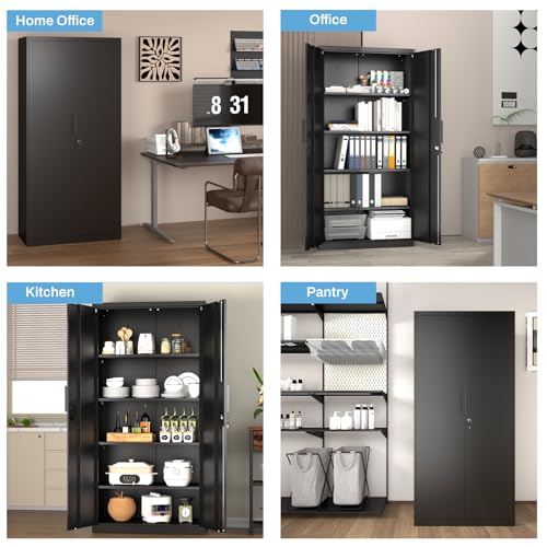 HOMOFFICE Metal Garage Storage Cabinet with Lock, 71" Tall Steel Storage Locker with 4 Adjustable Shelves, Heavy Duty Metal Cabinet for Garage, Office, Home, 31.5”W × 16.5”D, Black HOMOFFICE