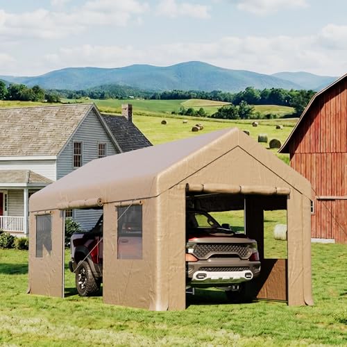 COSIEST 10'×20' Storage Shelter Outdoor Gable Roof Carport with Removable Side Walls, Heavy-Duty Garage Canopy Weatherproof PE Cover, Multi-Purpose Vehicle/Tractor Shed for Backyard/Driveway/Farm COSIEST