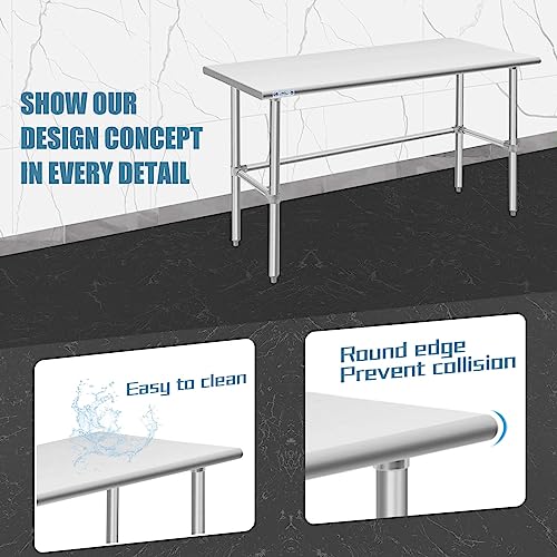 HALLY Open Base Stainless Steel Table 30 x 60 Inches, NSF Commercial Heavy Duty Prep & Work Table with Galvanized Legs for Restaurant, Home and Hotel HALLY SINKS & TABLES H