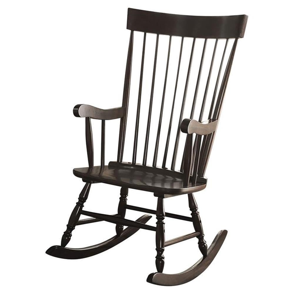 Acme Arlo Wooden Rocking Chair with Spindle Back and Recessed Armrest in Black Acme