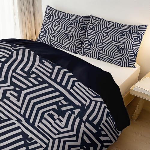 Printed Duvet Cover Set Single Size - Black 3 Pieces (1 Quilt Cover with Zipper Closure + 2 Pillow Sham), Ultra Soft Brushed Microfiber Modern Lines Minimalist Bedding Set Generic