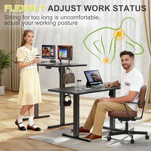 Furmax Electric Standing Desk, 45 x 24 Inches Sit Stand up Desk, Sit Stand Height Adjustable Home Office Desk with 4 Height Position Memory - with Splice Board (Black, 45) Furmax