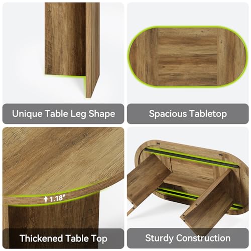 LITTLE TREE 63" Rustic Oval Dining Table for 4-6, Sturdy MDF Farmhouse Kitchen Table with Metal Strip Base, for Living Room, Office, Restaurant, Multi-Use, Umber LITTLE TREE