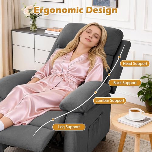 Korser Recliner Chair, Living Room Chairs for Adults, Padded Deep Seat Reading Chair with Side Pockets, Small Recliners for Small Spaces, Lounge Chair for Living Room, Bedroom, and RV (Linen)
