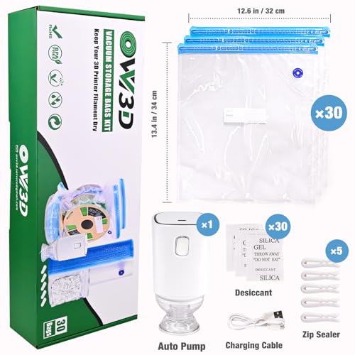 OVV3D Filament Storage Bags 30pcs, PLUS SIZE 32X34cm 3D Printer Filament Storage Bags Vacuum Sealed Kit with 30 Desiccants, Auto Pump,Perfect for 3D Filament Storage or Using After Filament Dryer Box OVVNYXE